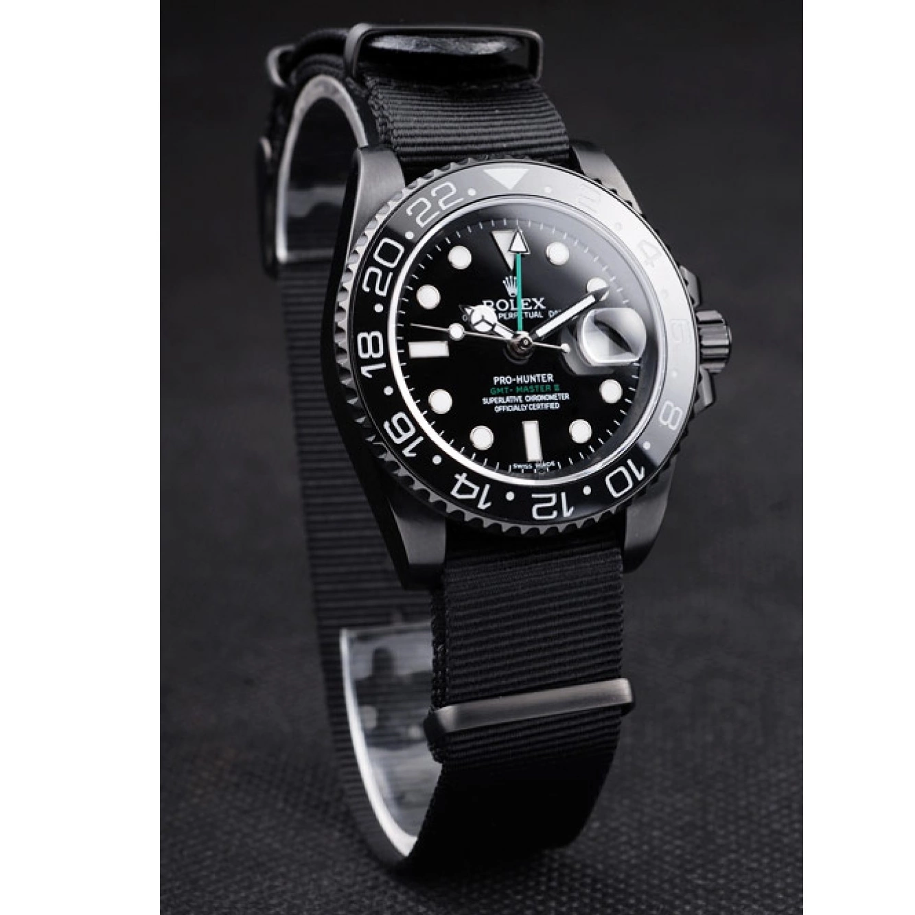 Aaa replica watch Master Black Swiss Black Fabric GMT Rolex Pro-Hunter Dial Strap II 0707